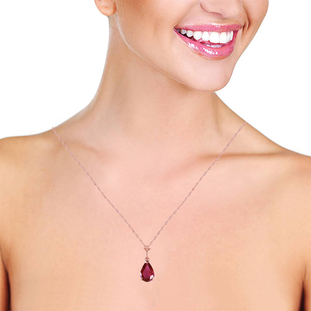 1.75 Carat 14K Solid Rose Gold Pear Ruby Necklace