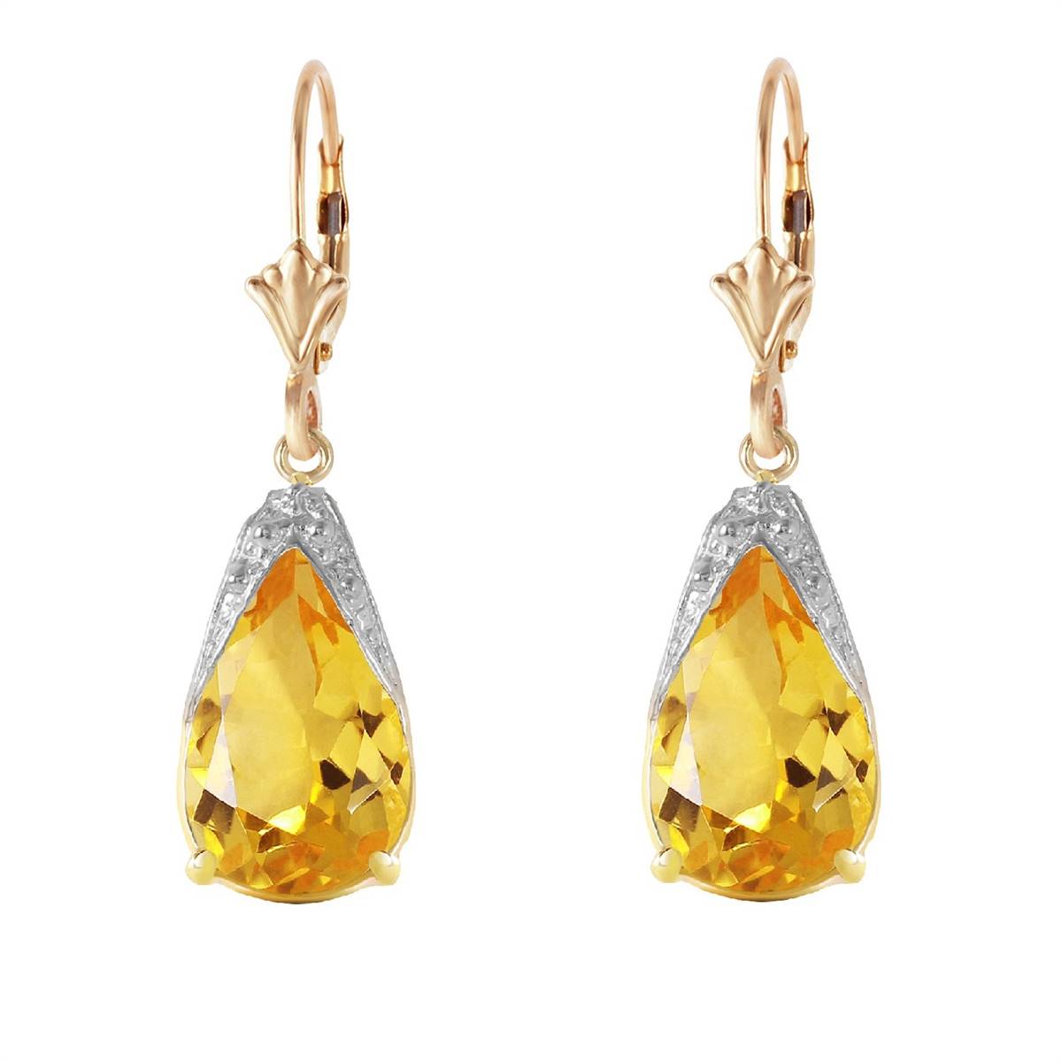 10 Carat 14K Solid Yellow Gold Leverback Citrine Earrings