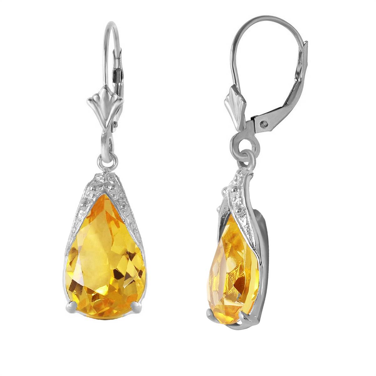 10 Carat 14K Solid White Gold Leverback Earrings Natural Citrine