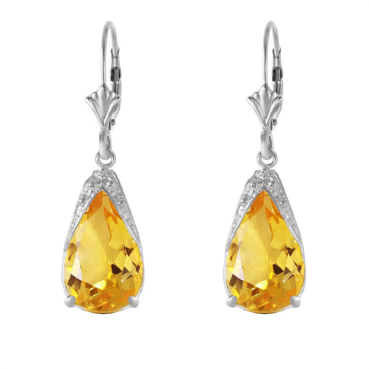10 Carat 14K Solid White Gold Leverback Earrings Natural Citrine