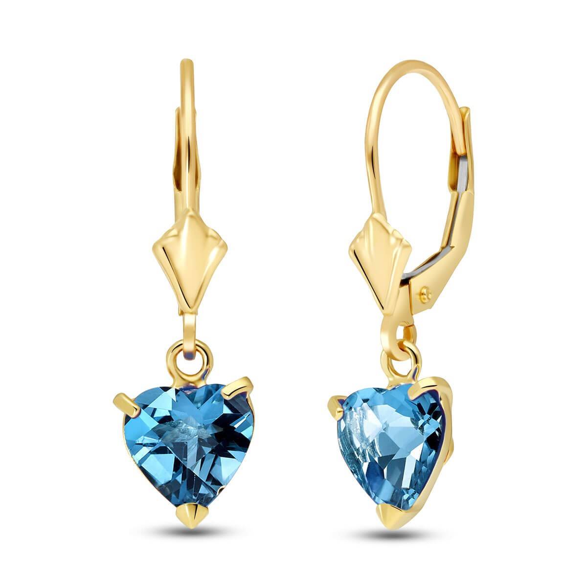 3.25 Carat 14K Solid Yellow Gold Leverback Earrings Natural Blue Topaz