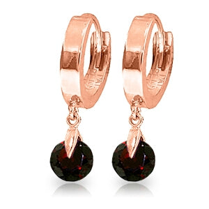 2 Carat 14K Solid Rose Gold Hoop Earrings Natural Garnet