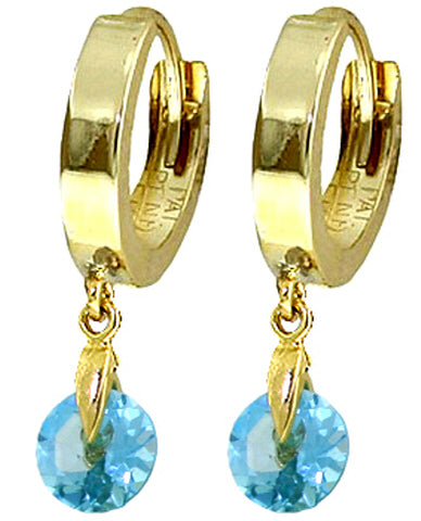 2 Carat 14K Solid White Gold Hoop Earrings Natural Blue Topaz
