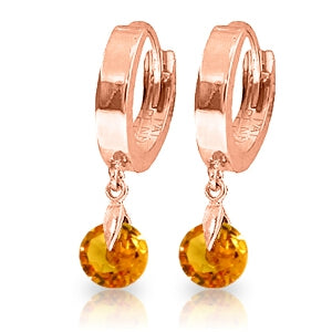 1.6 Carat 14K Solid Rose Gold Hoop Earrings Natural Citrine