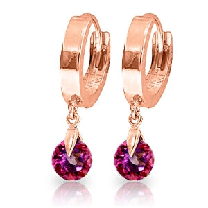 2 Carat 14K Solid Rose Gold Hoop Earrings Natural Pink Topaz