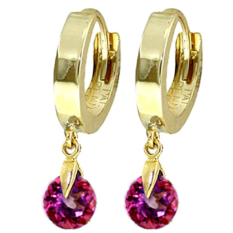 2 Carat 14K Solid White Gold Hoop Earrings Natural Pink Topaz
