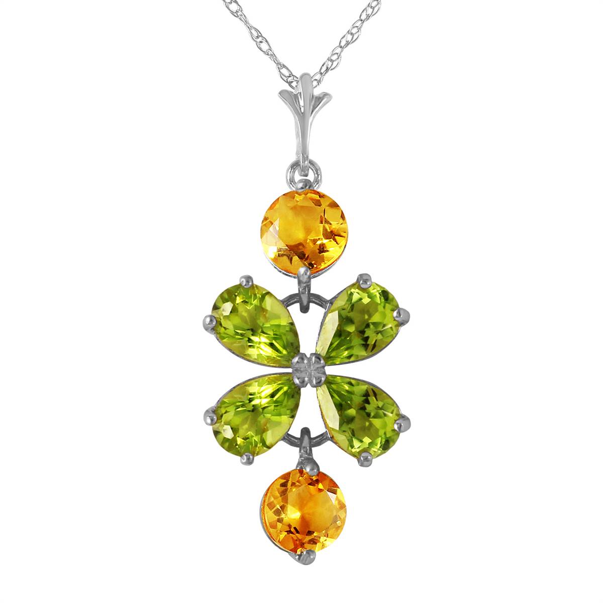 3.15 Carat 14K Solid White Gold Necklace Peridot Citrine