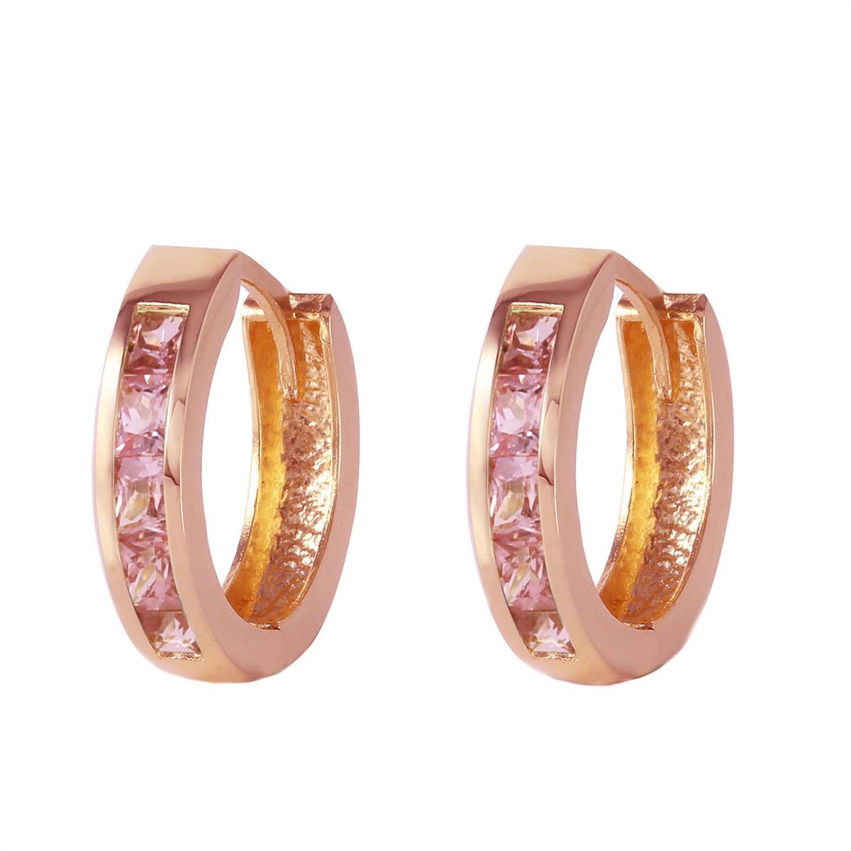 1.3 Carat 14K Solid Rose Gold Hoop Huggie Earrings Pink Sapphire
