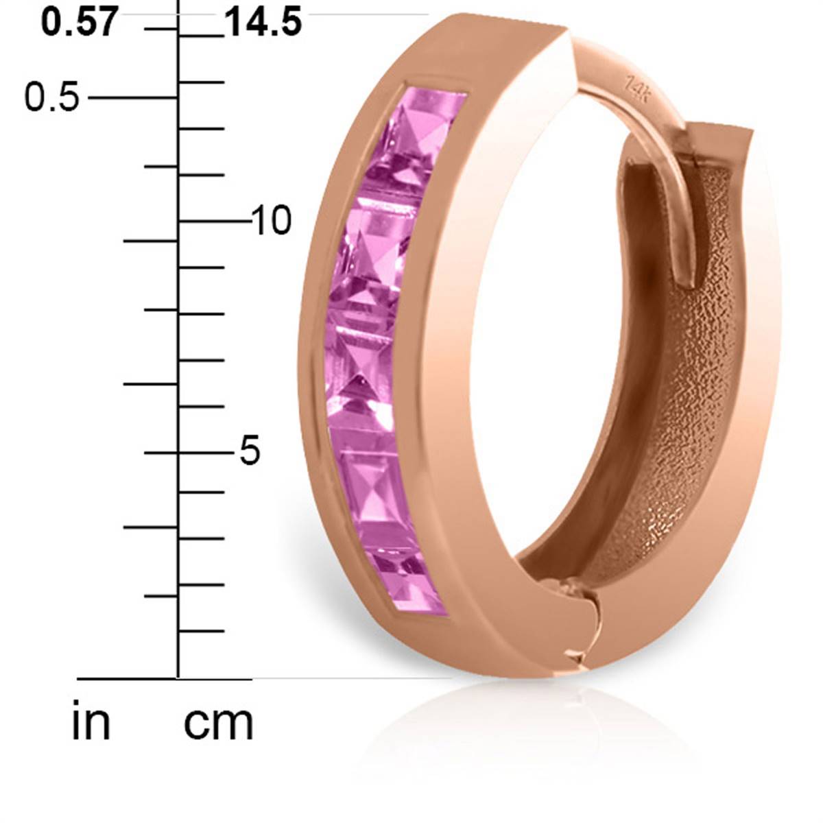 1.3 Carat 14K Solid Rose Gold Hoop Huggie Earrings Pink Sapphire