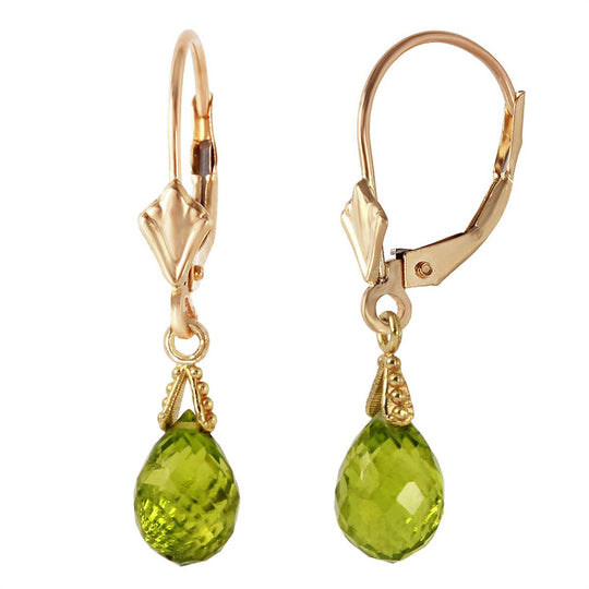 4.5 Carat 14K Solid Gold Leverback Earrings Briolette Peridot