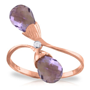 2.52 Carat 14K Solid Rose Gold Ring Diamond Briolette Purple Amethyst