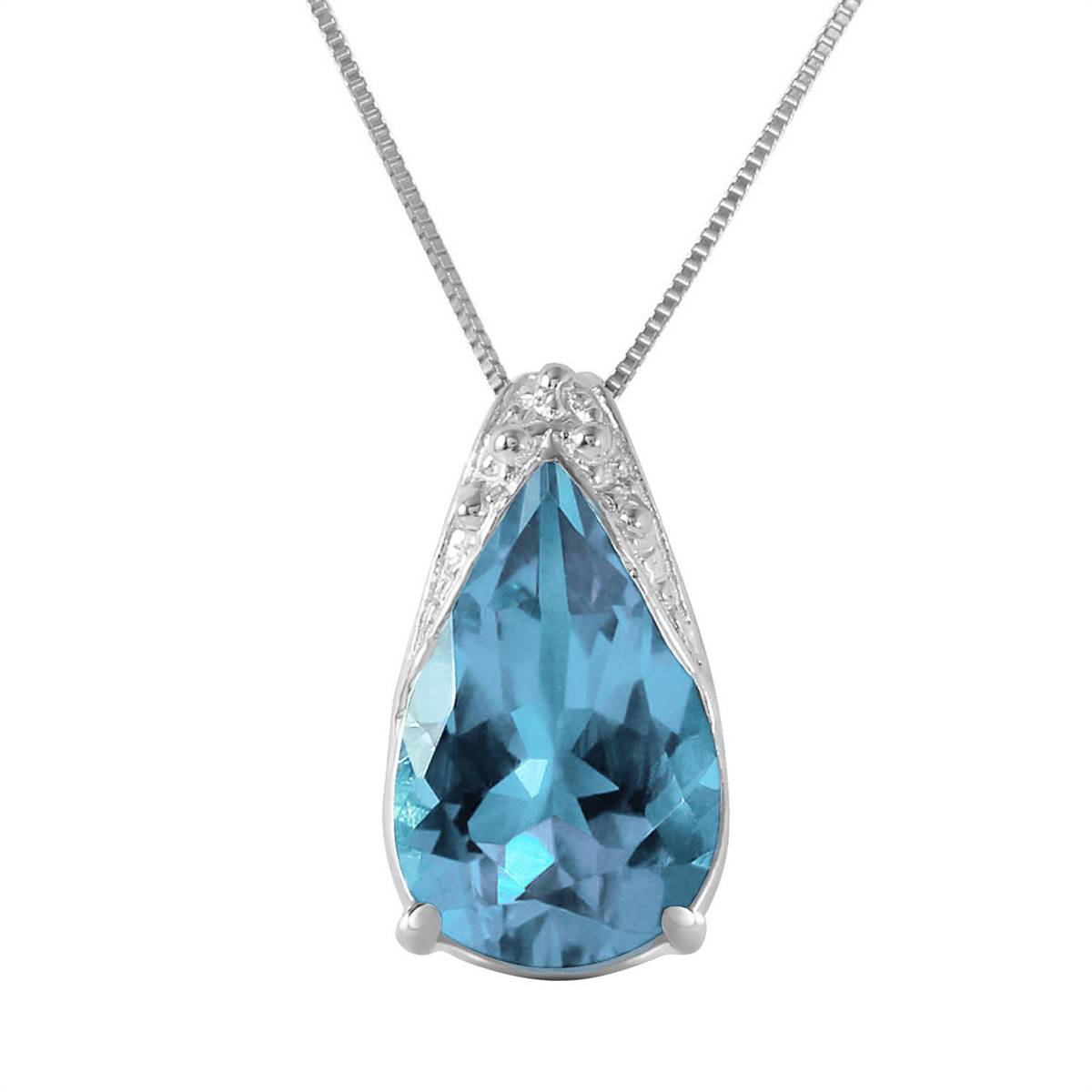 6 Carat 14K Solid White Gold Place To Stand Blue Topaz Necklace
