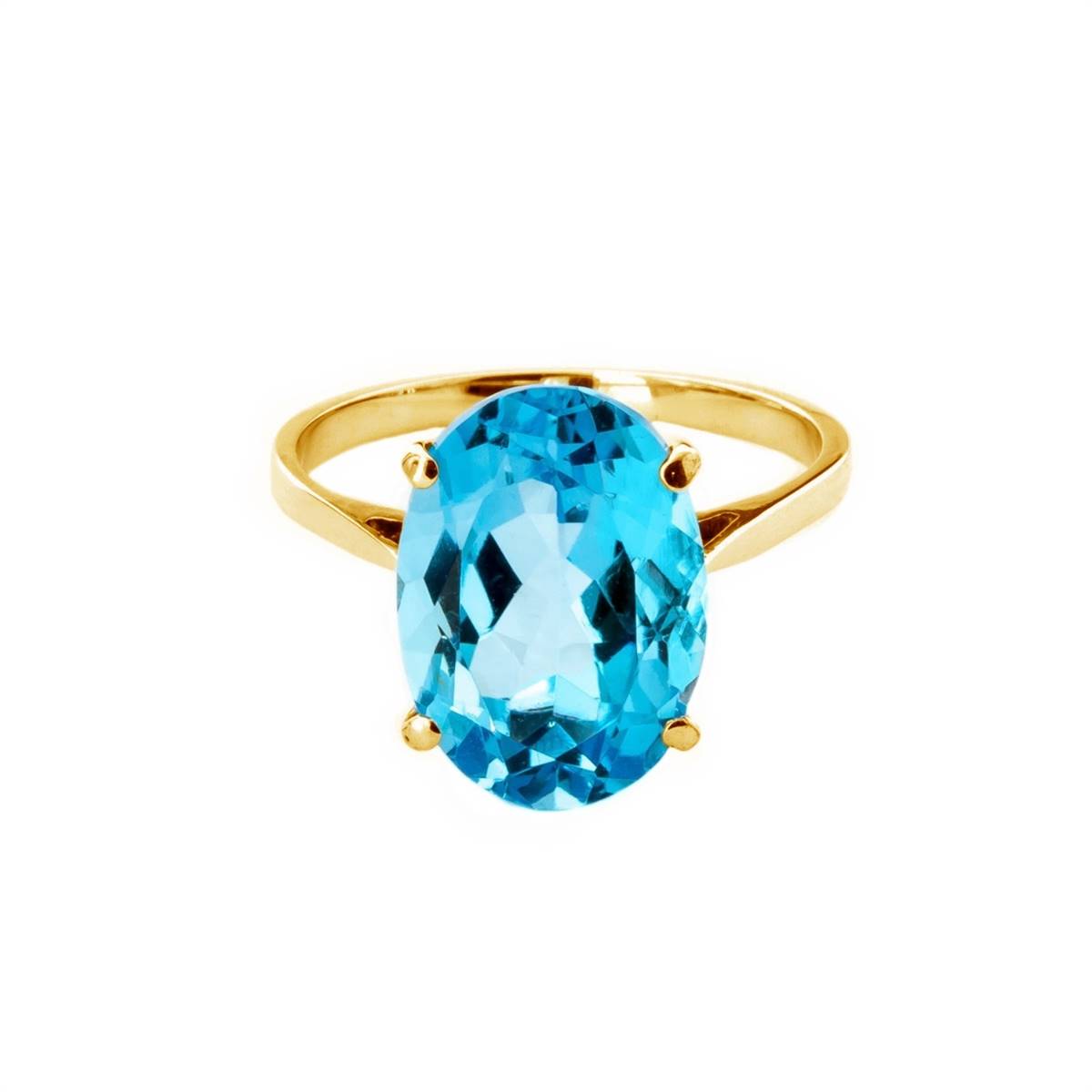 8 Carat 14K Solid Yellow Gold Ring Natural Oval Blue Topaz