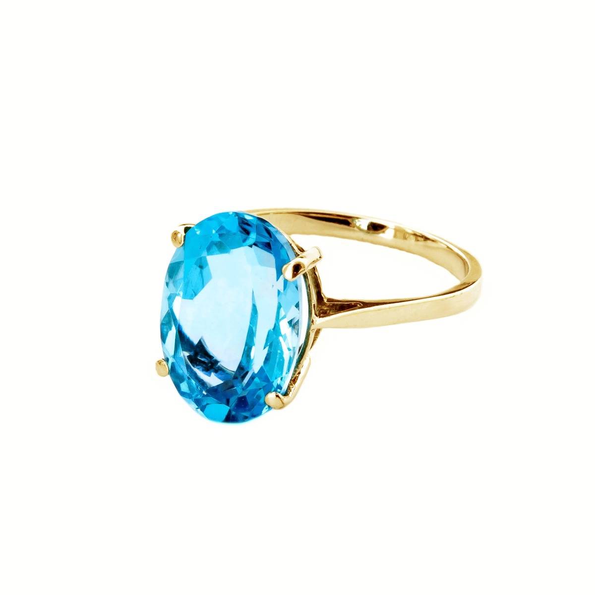 8 Carat 14K Solid Yellow Gold Ring Natural Oval Blue Topaz