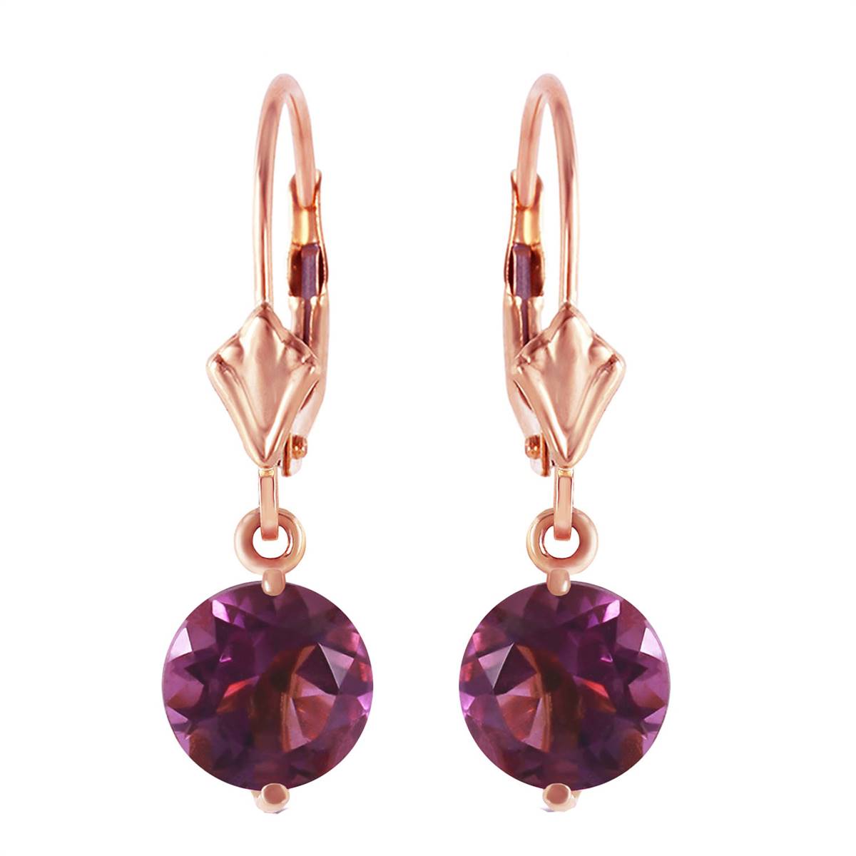3.1 Carat 14K Solid Rose Gold Round Amethyst Leverback Earrings
