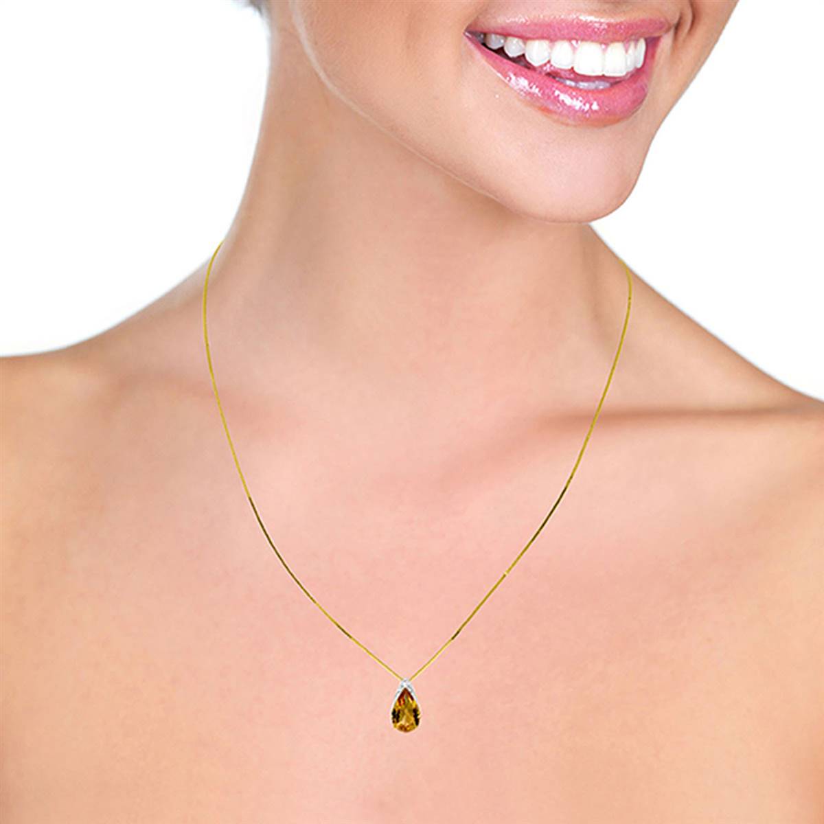 5 Carat 14K Solid Yellow Gold Necklace Natural Citrine