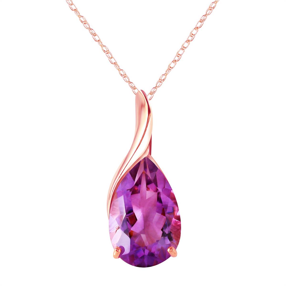14K Solid Rose Gold Natural Purple Amethyst Necklace Jewelry Series
