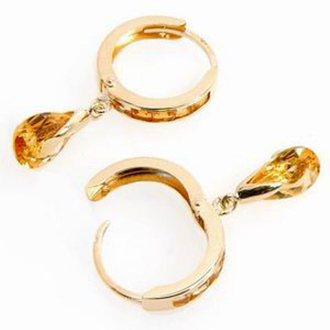 3.3 Carat 14K Solid White Gold Hoops Earrings Dangling Citrine