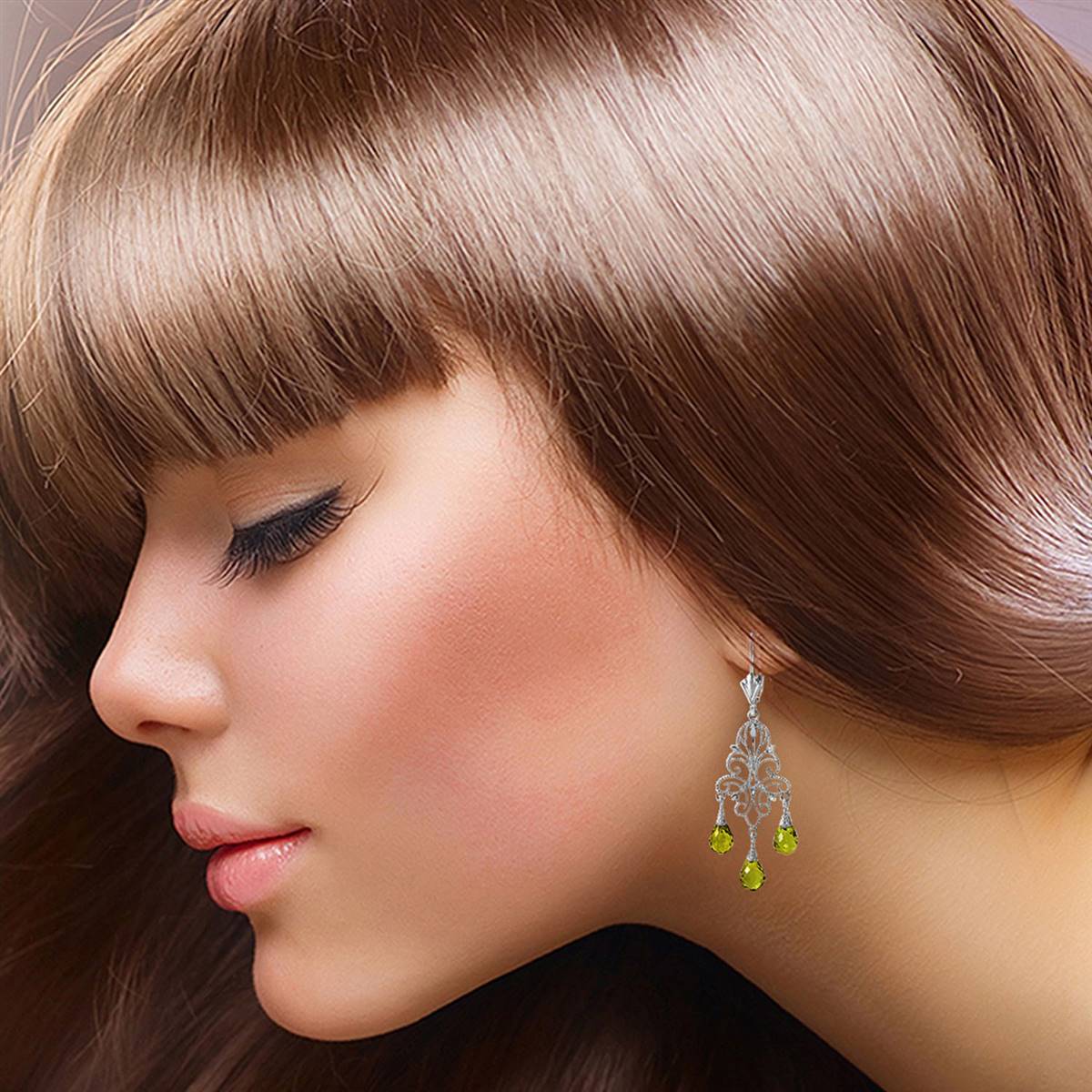 3.75 Carat 14K Solid White Gold Lemon Dhaquiri Peridot Earrings