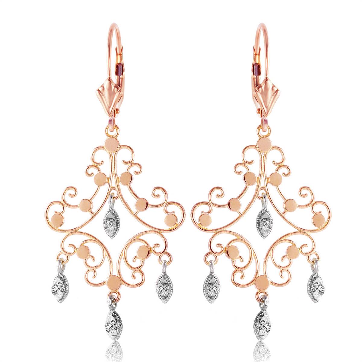 0.04 Carat 14K Solid Rose Gold Chandelier Diamond Earrings
