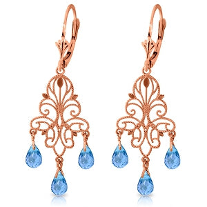 3.75 Carat 14K Solid Rose Gold Chandelier Earrings Natural Blue Topaz