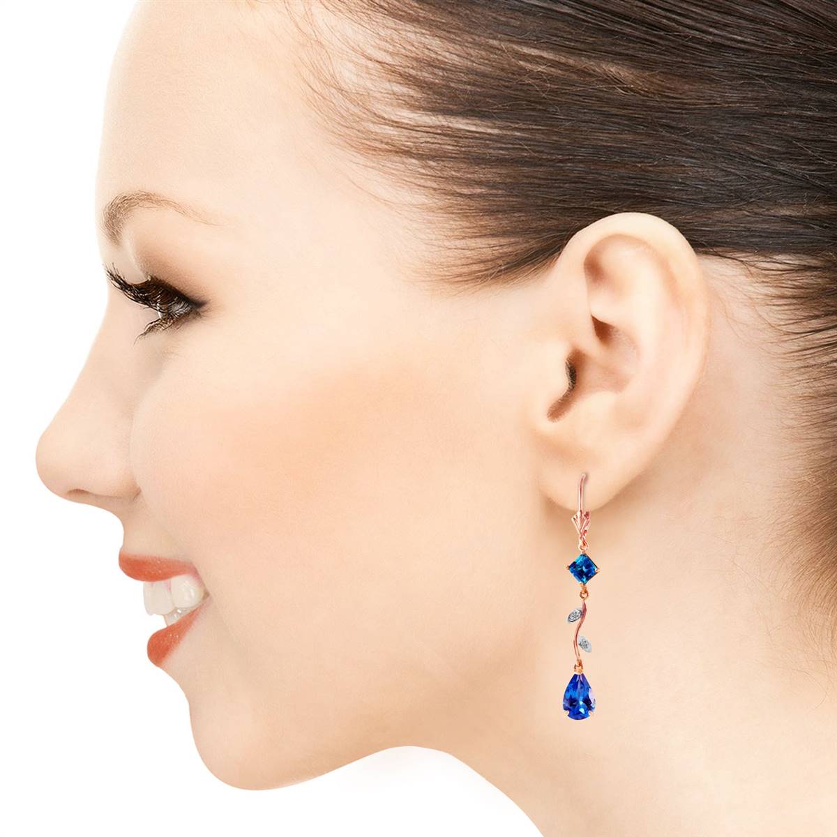3.97 Carat 14K Solid Rose Gold Chandelier Earrings Natural Diamond Blue Topaz