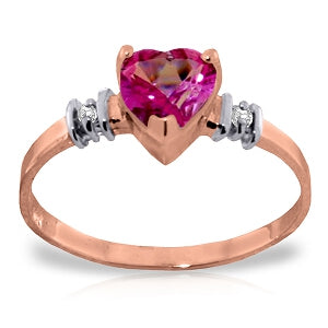 14K Solid Rose Gold Ring w/ Natural Pink Topaz & Diamond