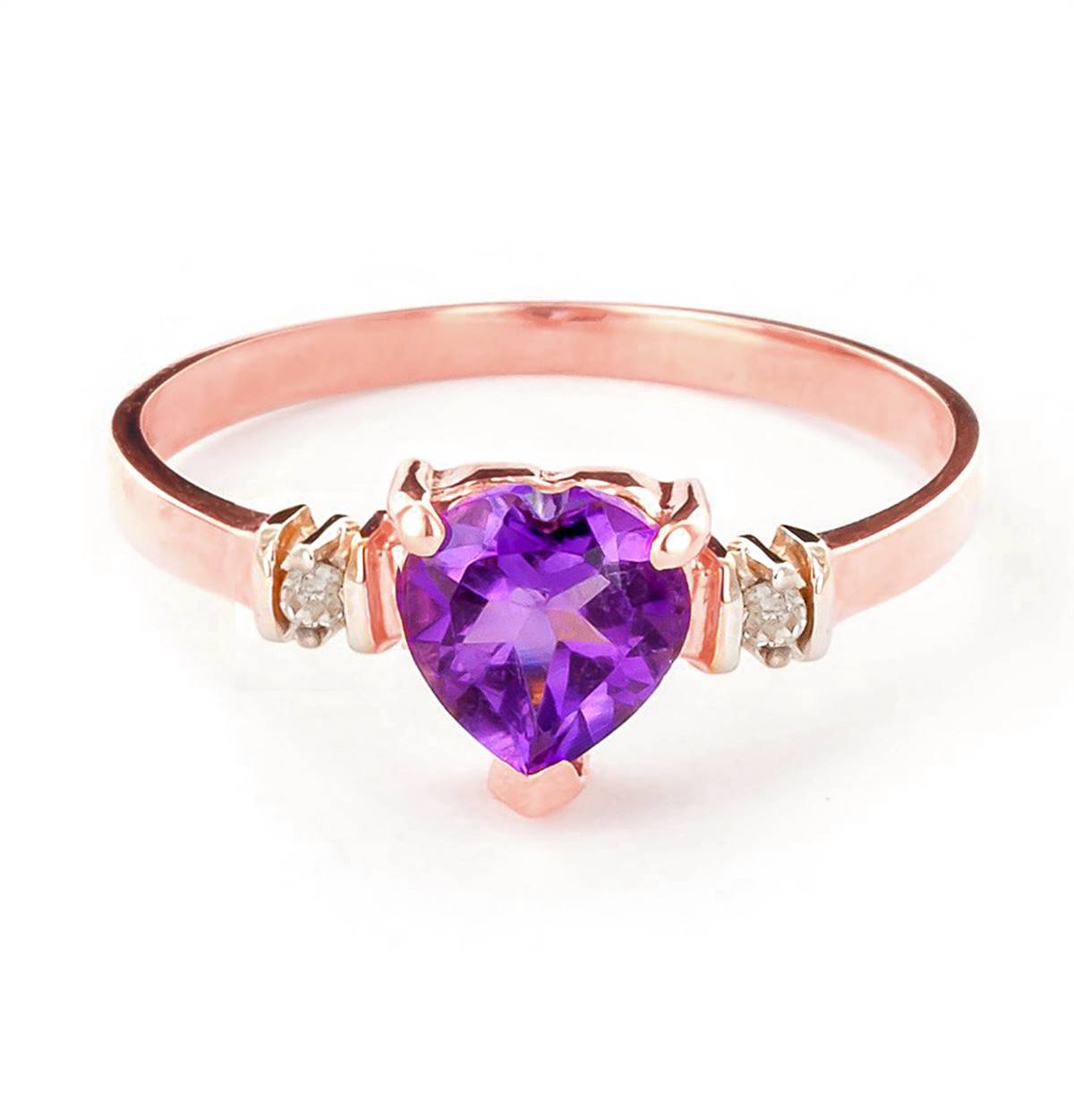 14K Solid Rose Gold Ring w/ Natural Purple Amethyst & Diamonds