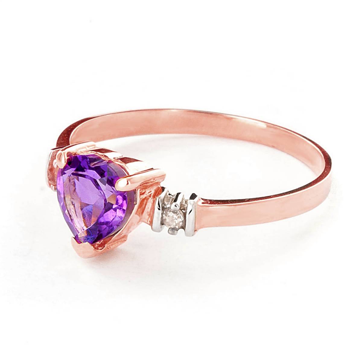 14K Solid Rose Gold Ring w/ Natural Purple Amethyst & Diamonds