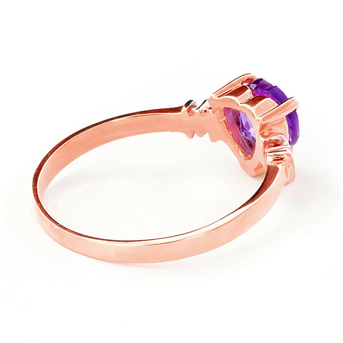 14K Solid Rose Gold Ring w/ Natural Purple Amethyst & Diamonds