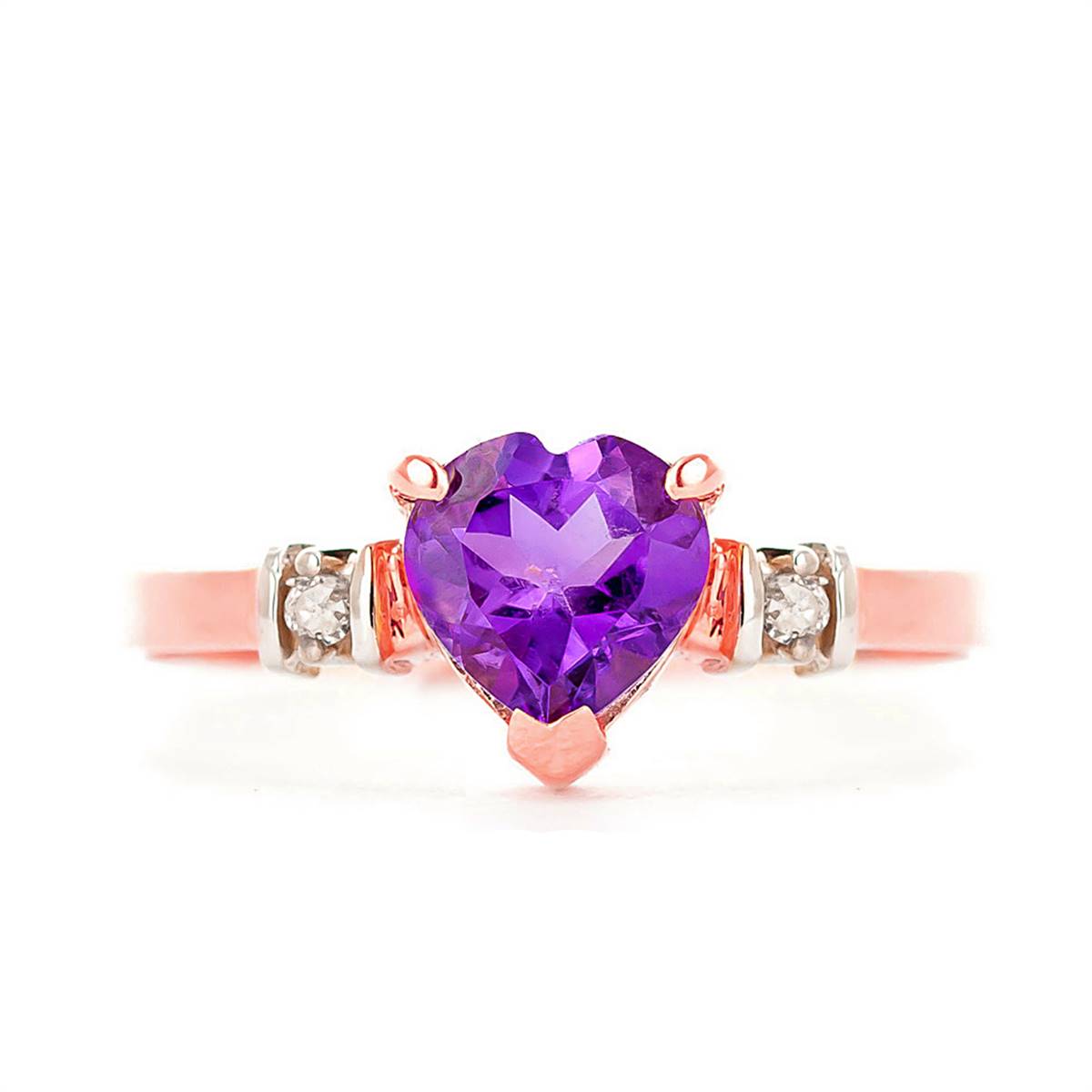 14K Solid Rose Gold Ring w/ Natural Purple Amethyst & Diamonds