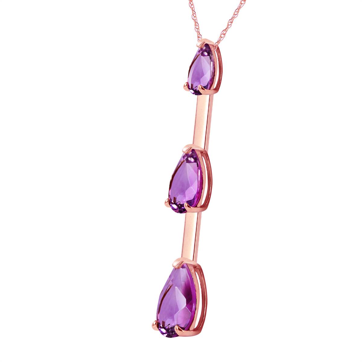 14K Solid Rose Gold Natural Purple Amethyst Necklace Certified