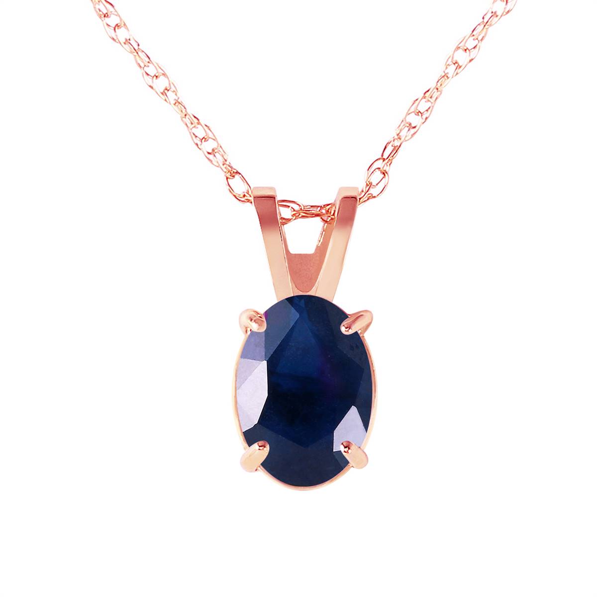 1 Carat 14K Solid Rose Gold Solitaire Sapphire Necklace