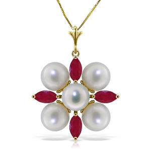 6.3 Carat 14K Solid Yellow Gold Necklace Ruby Pearl