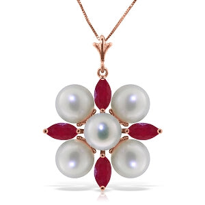 6.3 Carat 14K Solid Rose Gold Necklace Ruby Pearl