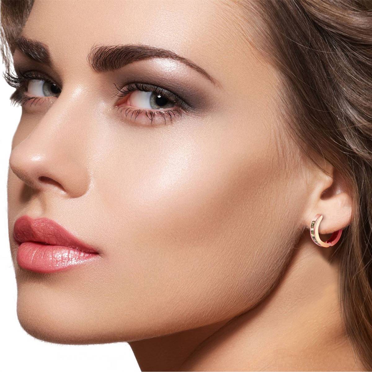 1.3 Carat 14K Solid Rose Gold Hoop Earrings Natural Green Sapphire