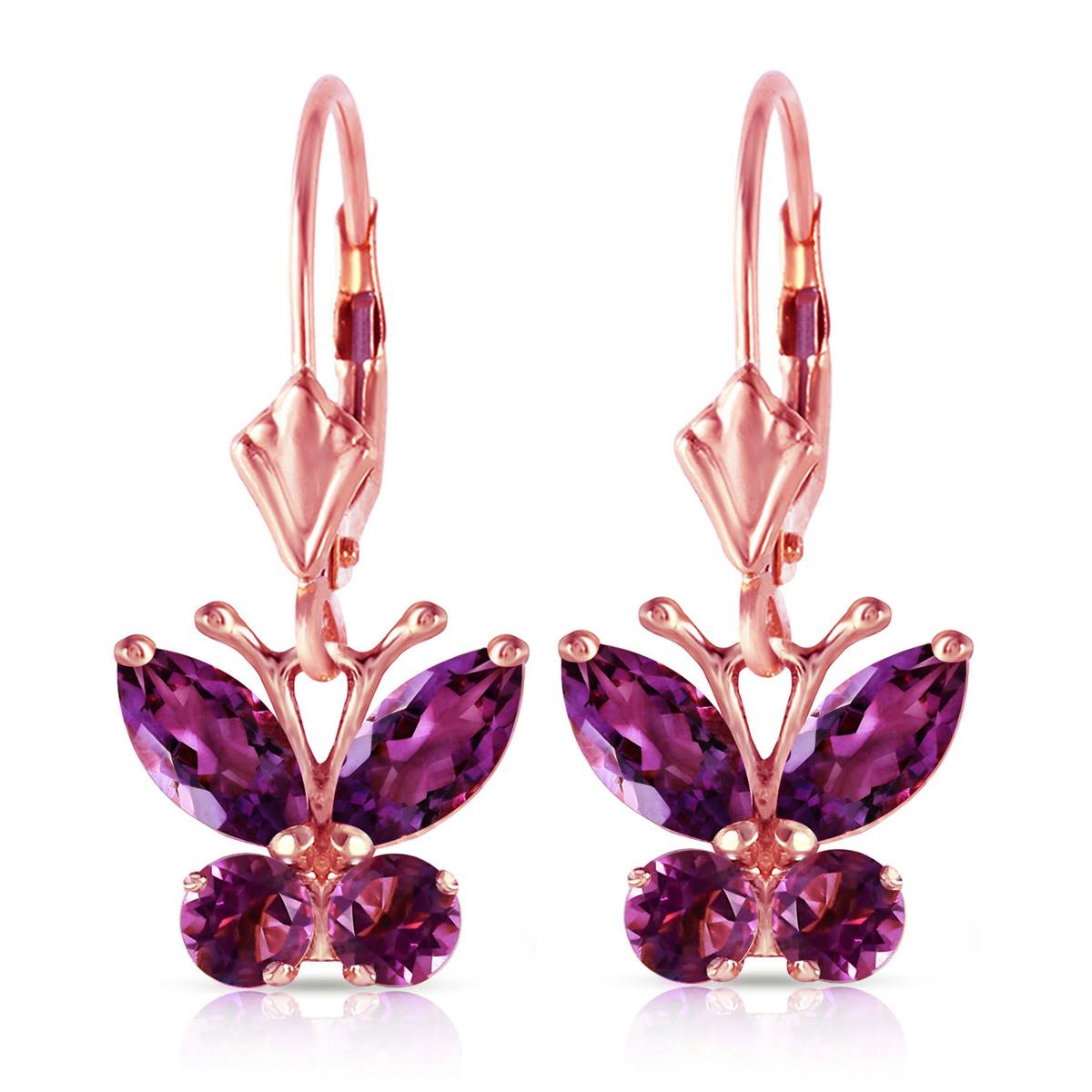 1.24 Carat 14K Solid Rose Gold Butterfly Earrings Natural Amethyst