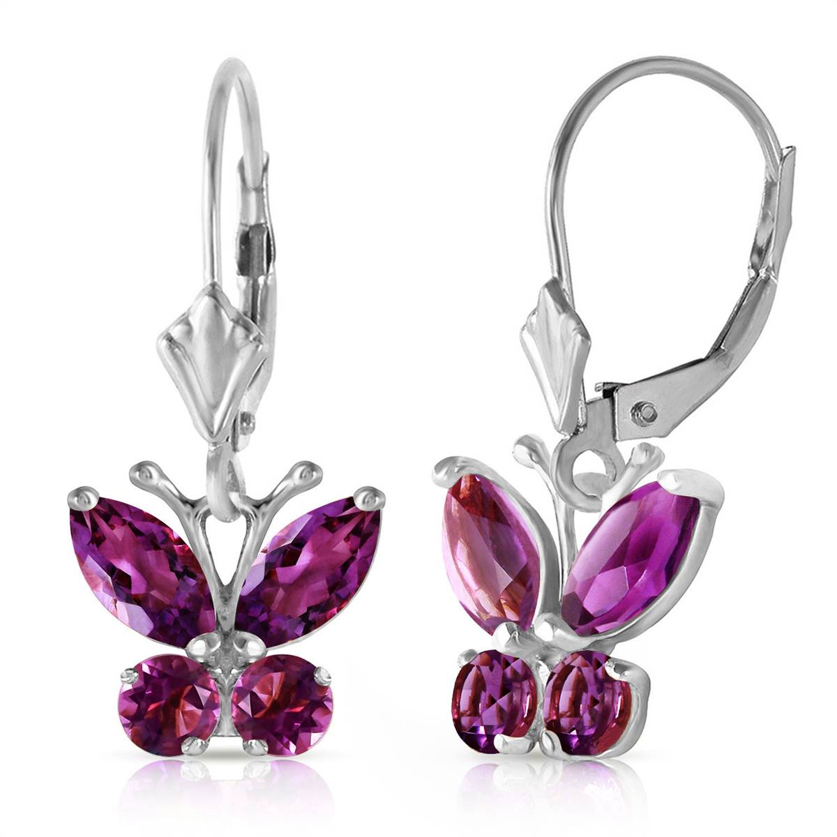 1.24 Carat 14K Solid White Gold Butterfly Earrings Natural Amethyst