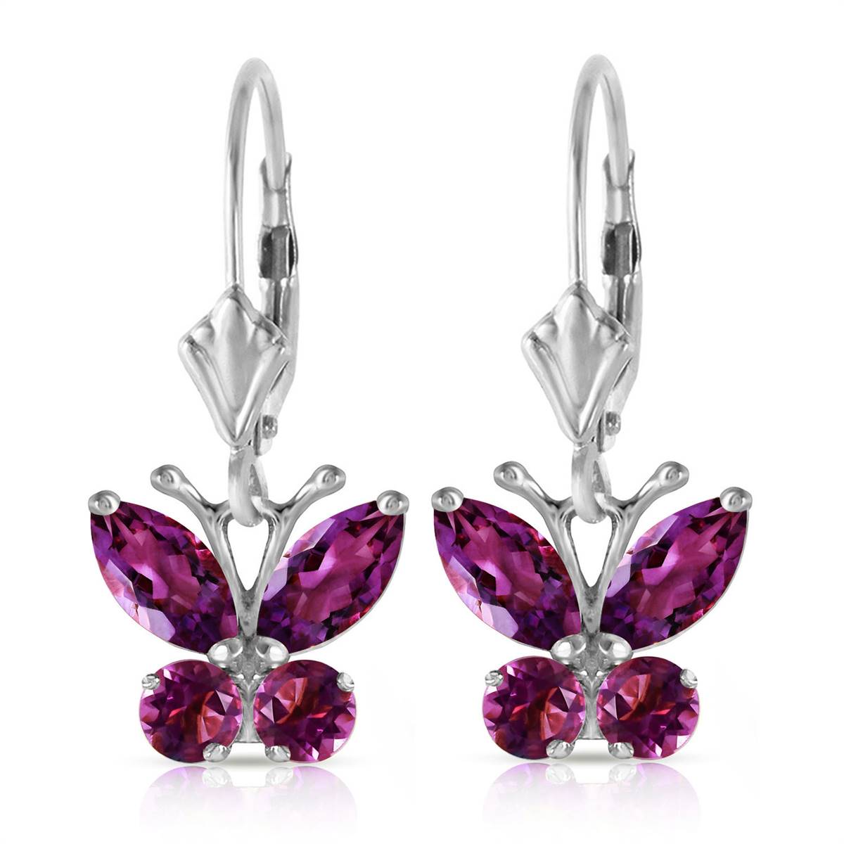 1.24 Carat 14K Solid White Gold Butterfly Earrings Natural Amethyst