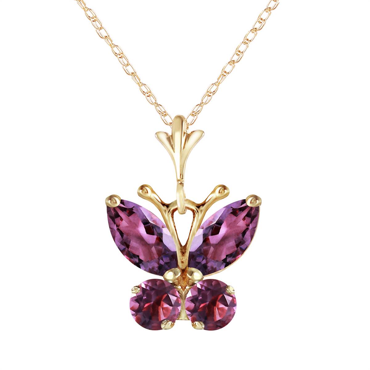0.6 Carat 14K Solid Yellow Gold Butterfly Necklace Purple Amethyst