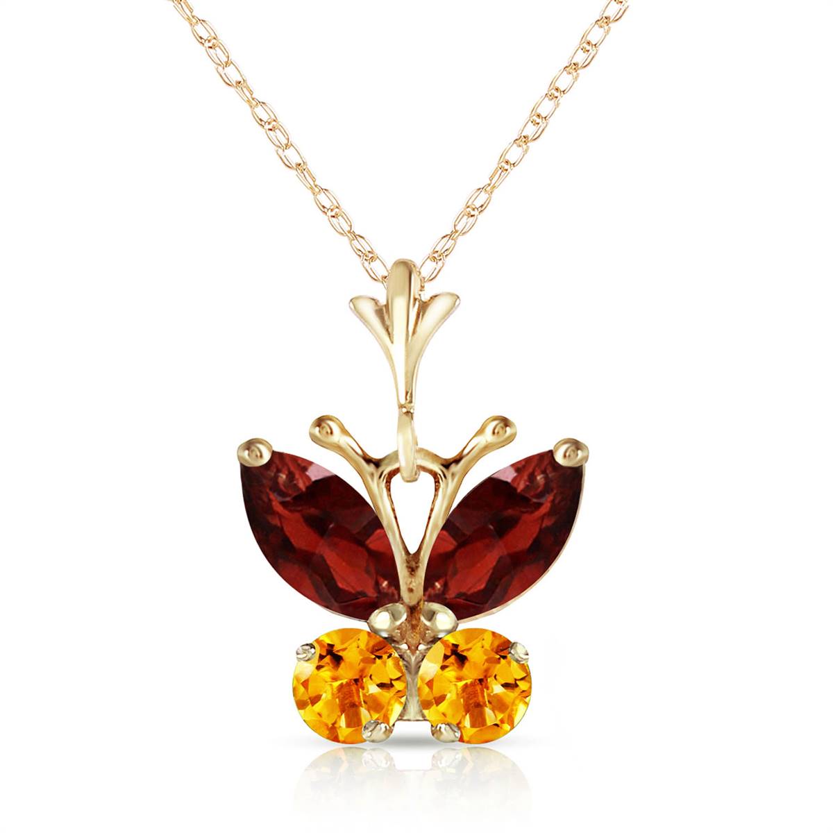 0.6 Carat 14K Solid Yellow Gold Butterfly Necklace Garnet Citrine