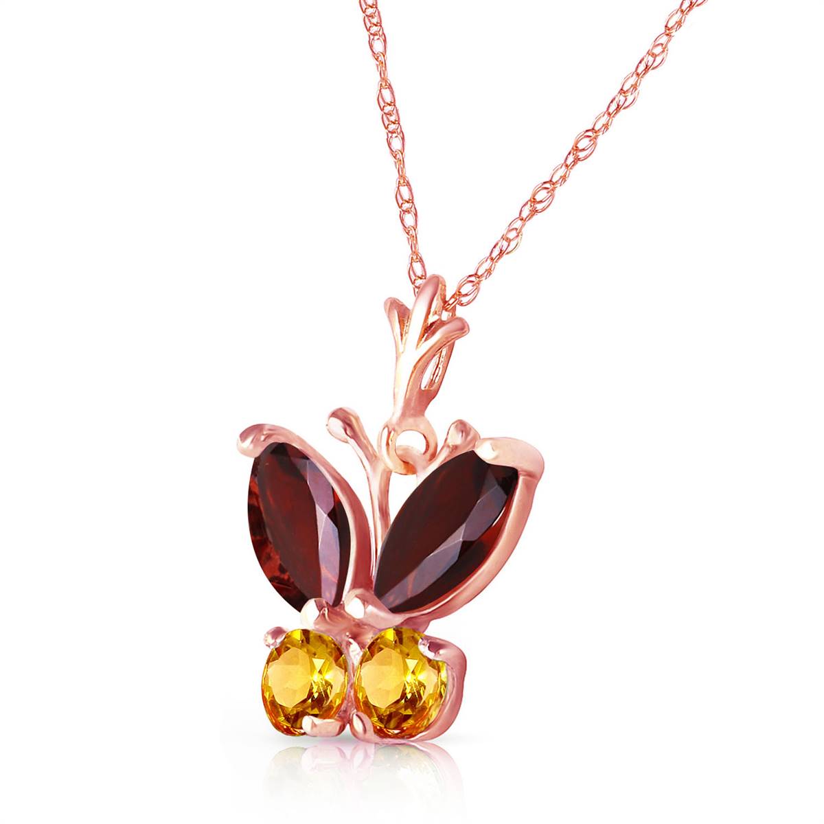 0.6 Carat 14K Solid Rose Gold Butterfly Necklace Garnet Citrine
