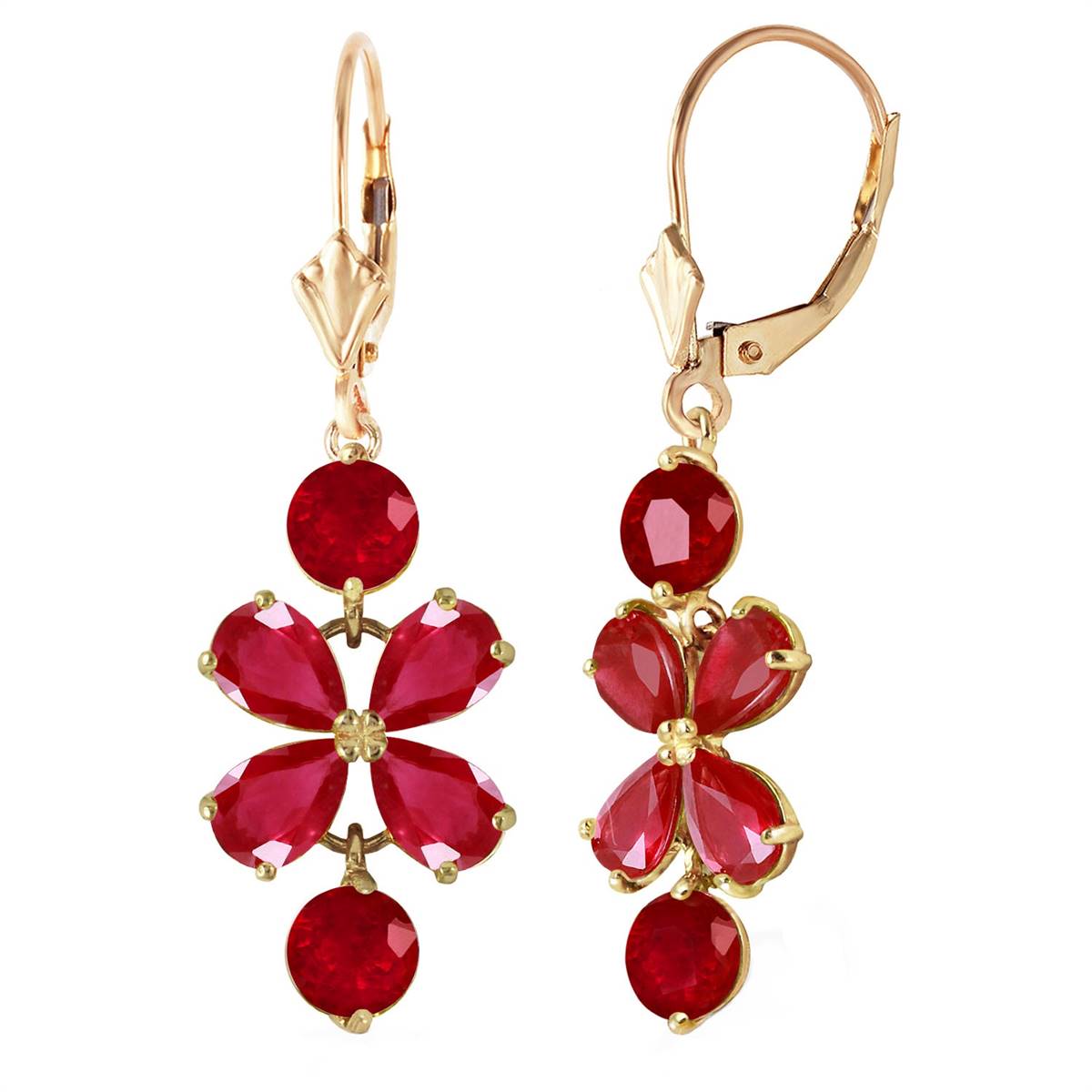 5.32 Carat 14K Solid Yellow Gold Chandelier Earrings Natural Ruby