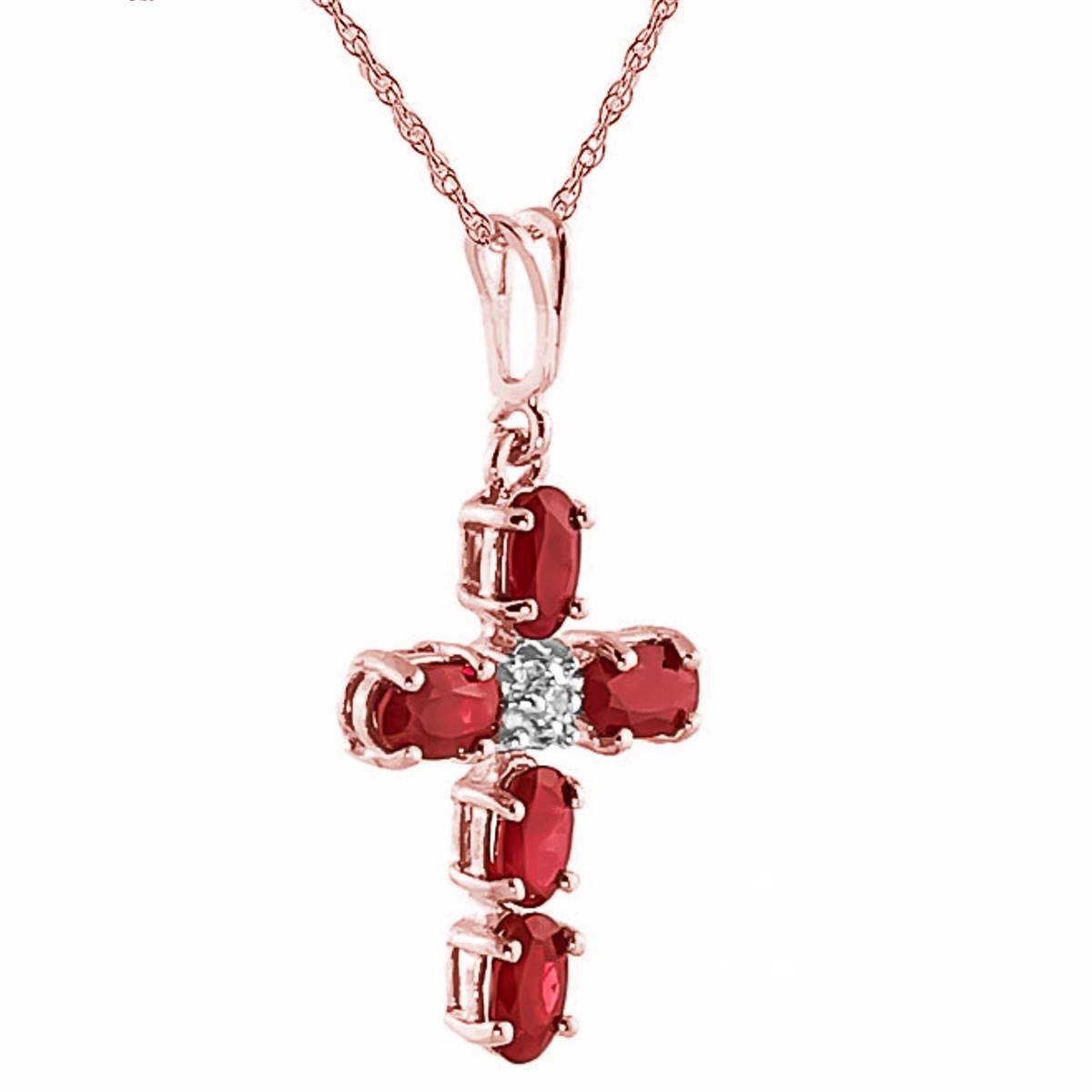 1.75 Carat 14K Solid Rose Gold Cross Necklace Natural Diamond Ruby