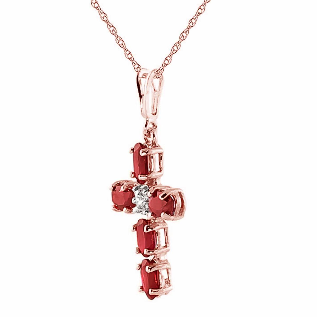 1.75 Carat 14K Solid Rose Gold Cross Necklace Natural Diamond Ruby