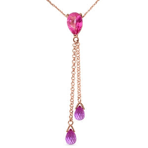 14K Solid Rose Gold Necklace w/ Pink Topaz