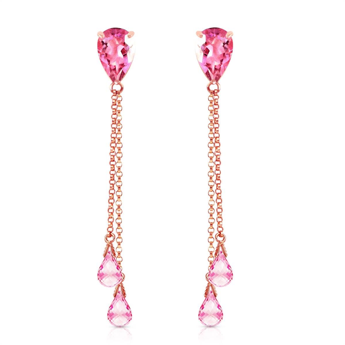14K Solid Rose Gold Chandelier Pink Topaz Earrings