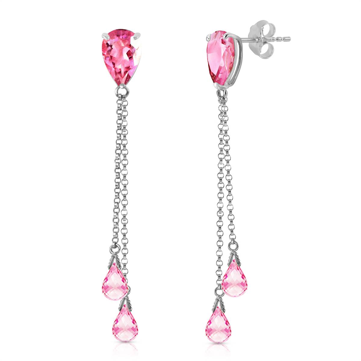 14K Solid White Gold Chandelier Earrings w/ Pink Topaz