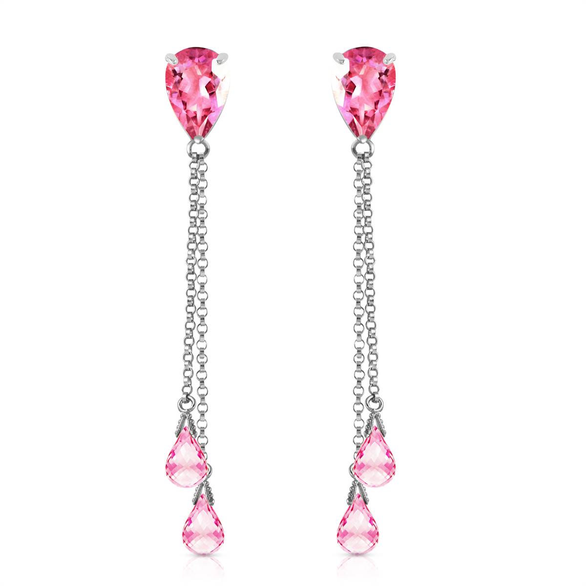 14K Solid White Gold Chandelier Earrings w/ Pink Topaz