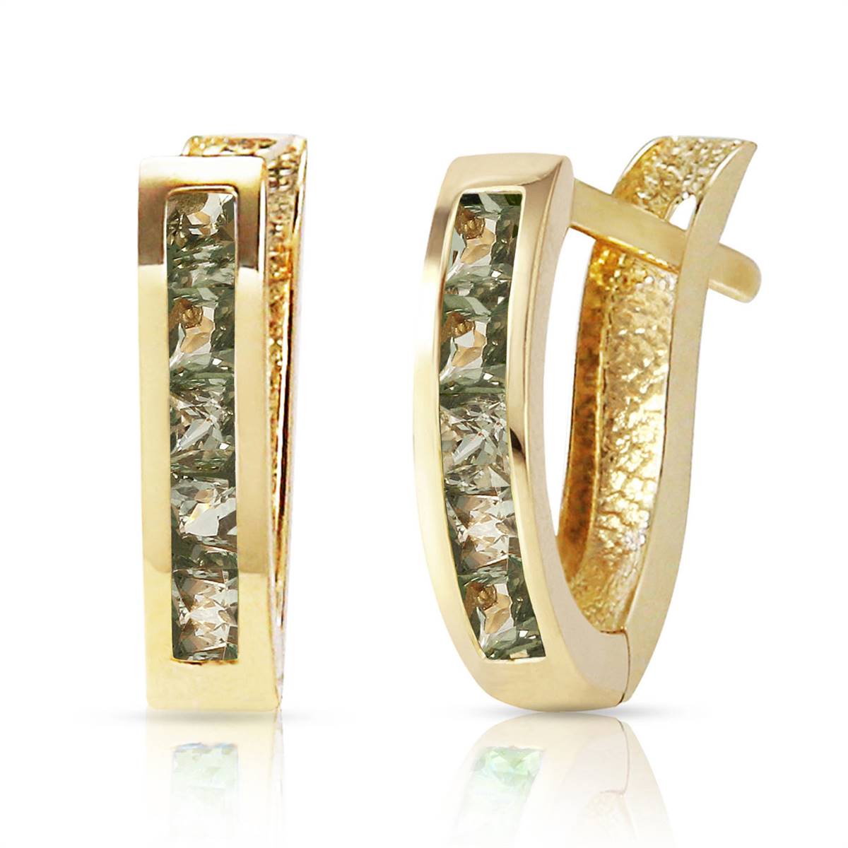 1.3 Carat 14K Solid Yellow Gold Huggie Earrings Green Natural Sapphire